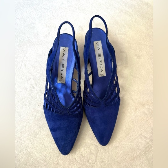 Vintage VIA SPIGA; 80s cobalt blue sling back kitten heels - Picture 2 of 6